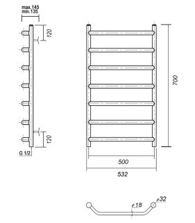 Полотенцесушитель водяной Domoterm Лаура П7 500x700 хром